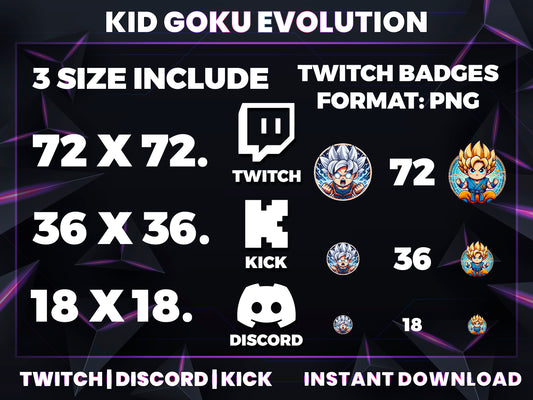 Kid Goku Twitch Badges | Base to 1 Year Sub Badge Evolution Pack (Dragon Ball Inspired)