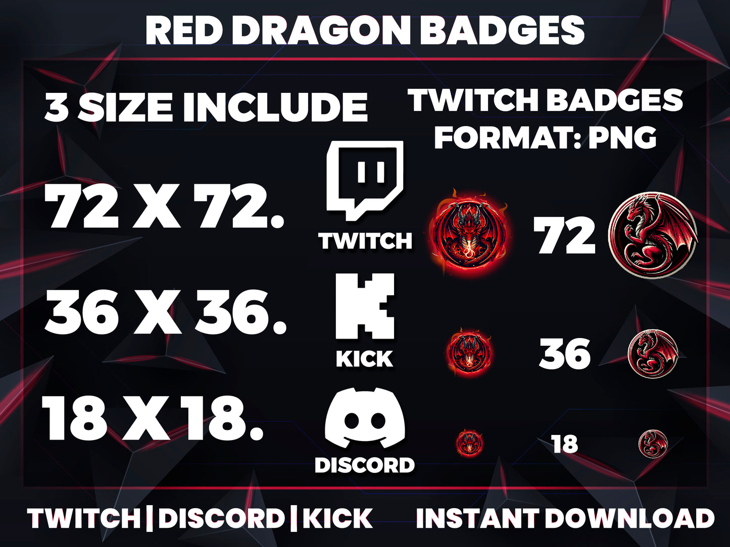 Red Dragon Badges Base to 1 Year | Fantasy Twitch, YouTube & Discord Sub Badges Progression