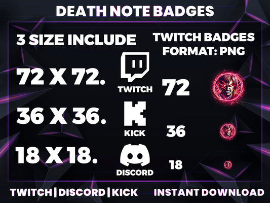 Death Note Stream Badges – 6 Subscriber Badges (Base to 1 Year)