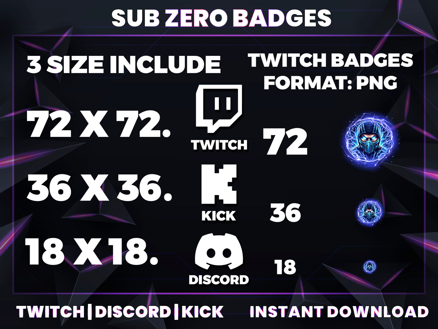 Sub-Zero Twitch Sub Badges | Base to 1 Year Mortal Kombat-Inspired Loyalty Badge Pack