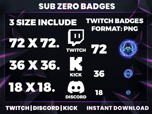 Sub-Zero Twitch Sub Badges | Base to 1 Year Mortal Kombat-Inspired Loyalty Badge Pack
