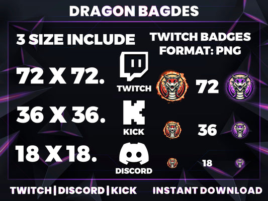 Dragon Badge Pack – Mythical Twitch/Discord Sub Icons (Base to 1 Year)