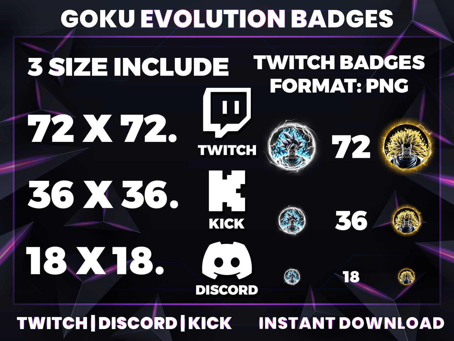 Goku Legacy Evolution Badges – Anime Twitch/Discord Sub Icons (Base to 1 Year)