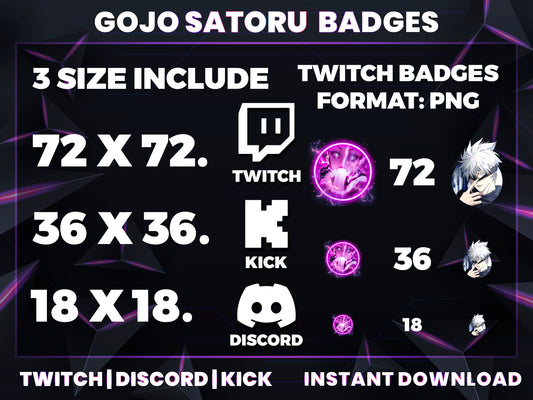 Gojo Satoru Anime Subscriber Badges – Twitch/Discord Icons (Base to 1 Year)