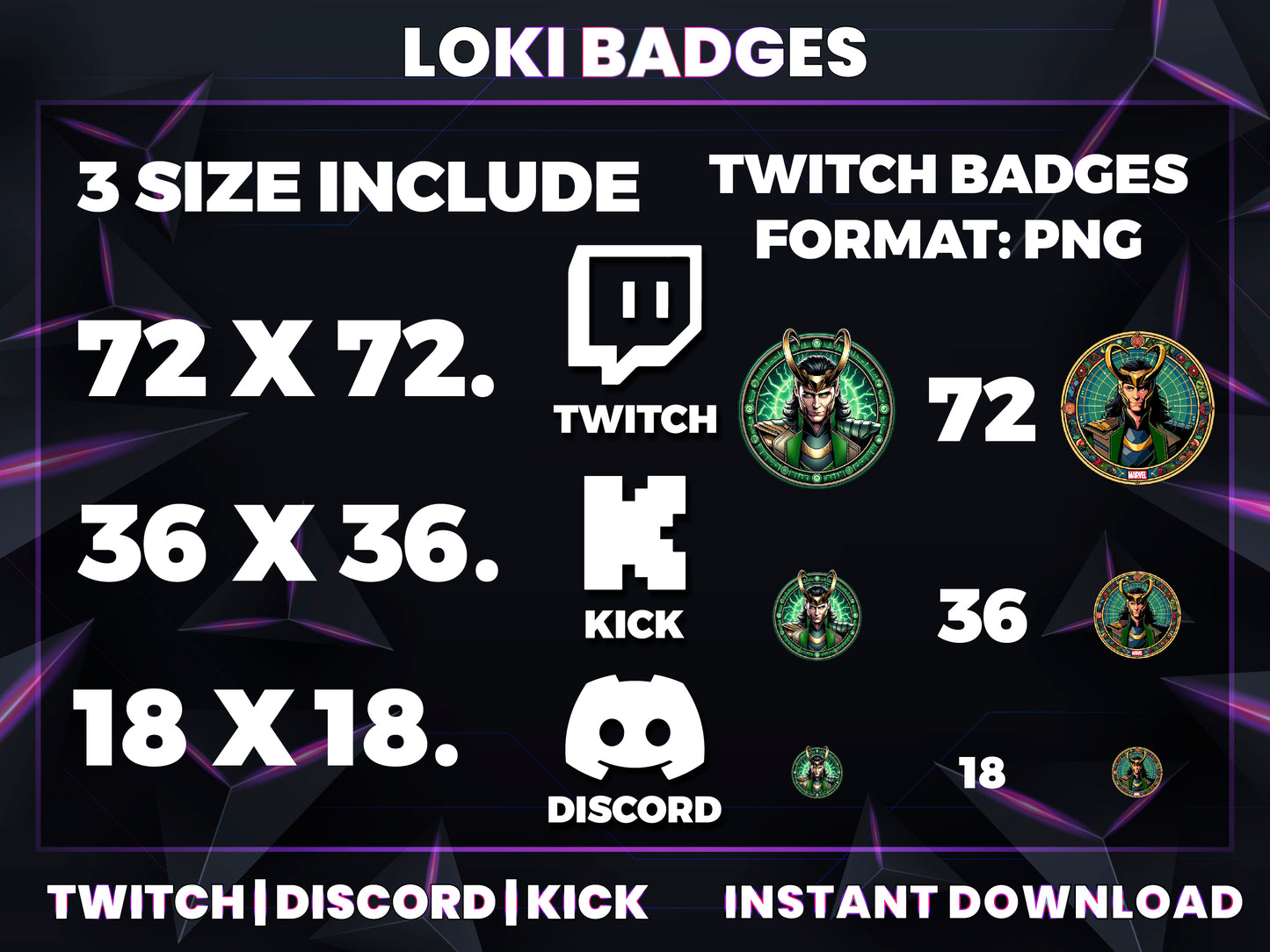 Loki Twitch Sub Badges | Base to 1 Year Marvel-Inspired Loyalty Badges for Streamers