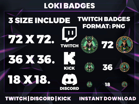 Loki Twitch Sub Badges | Base to 1 Year Marvel-Inspired Loyalty Badges for Streamers
