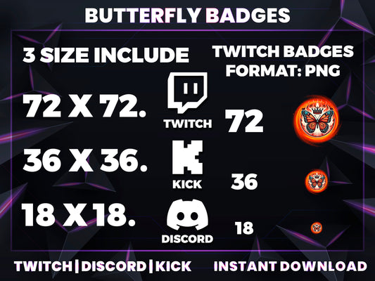 Butterfly Badge Pack – Elegant Twitch/Discord Sub Icons (Base to 1 Year)