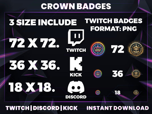 Crown Badge Pack – Royal Twitch/Discord Sub Icons (Base to 1 Year)