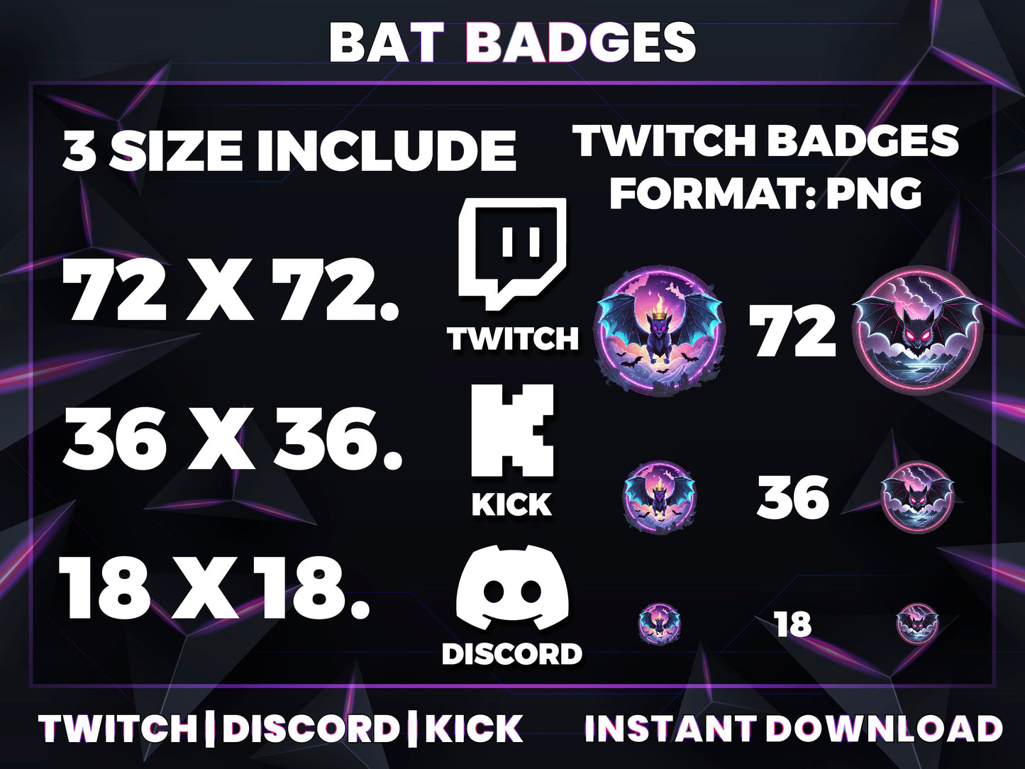 Bat Evolution Sub Badges | Base to 1 Year Loyalty Badge Set for Twitch, Kick & Discord