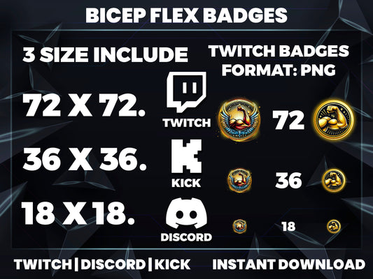 Bicep Flex Sub Badges | Base to 1 Year Gym & Strength-Themed Loyalty Badge Set for Streamers