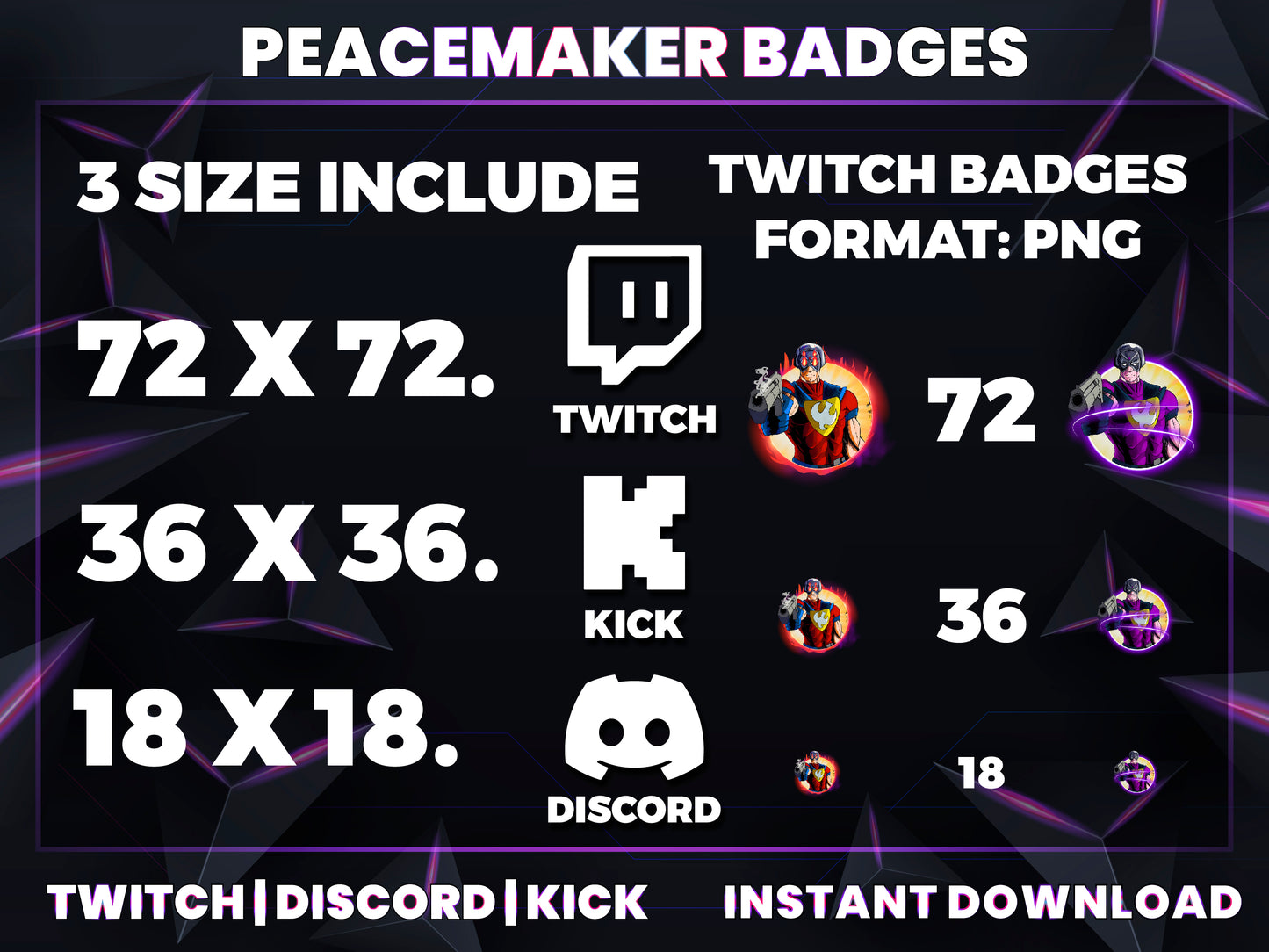 Peacemaker Twitch Sub Badges | Base to 1 Year DC Superhero-Inspired Loyalty Badge Pack