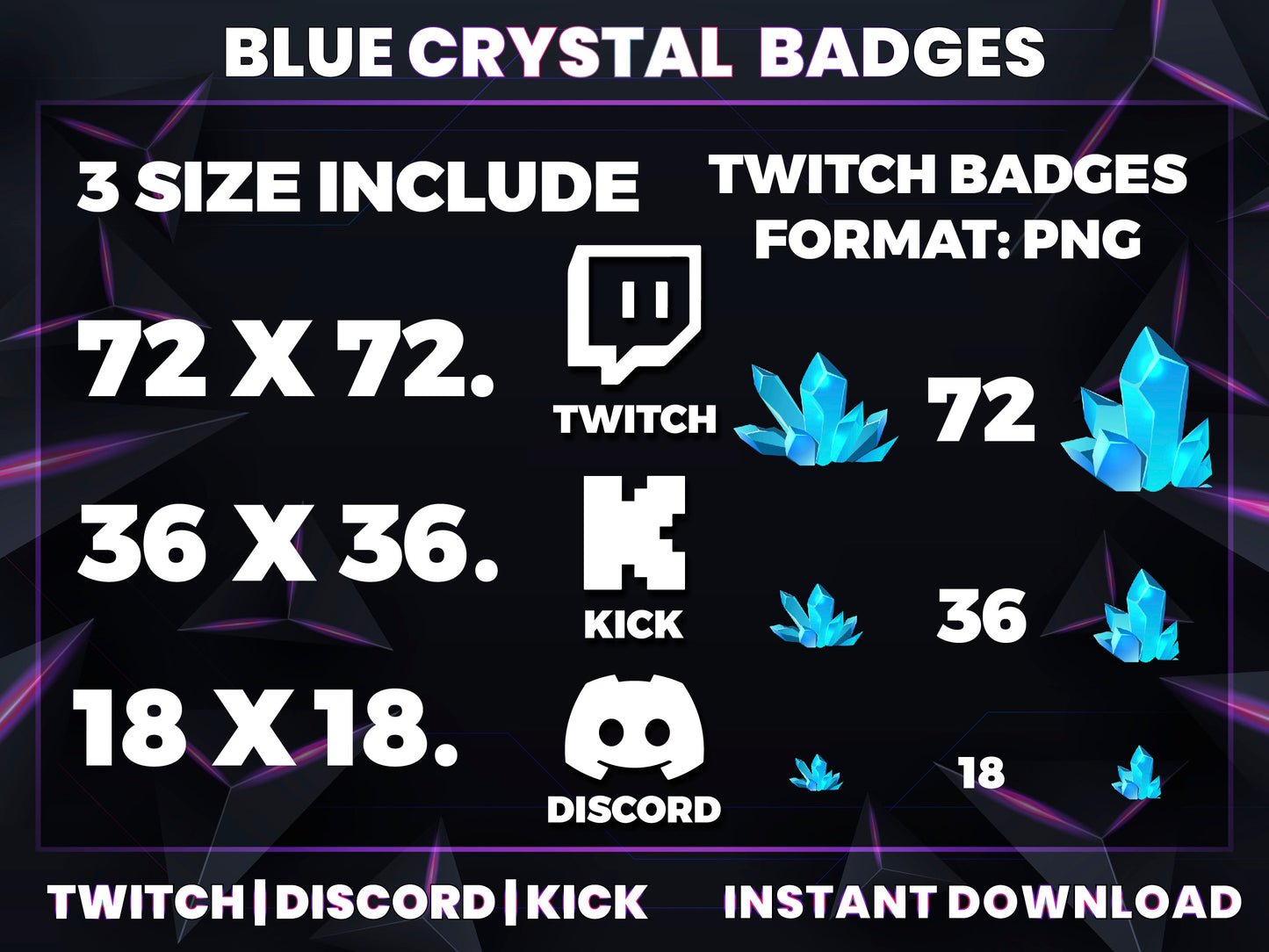 Blue Crystal Sub Badges | Base to 1 Year Fantasy & Element-Themed Loyalty Badge Set for Streamers