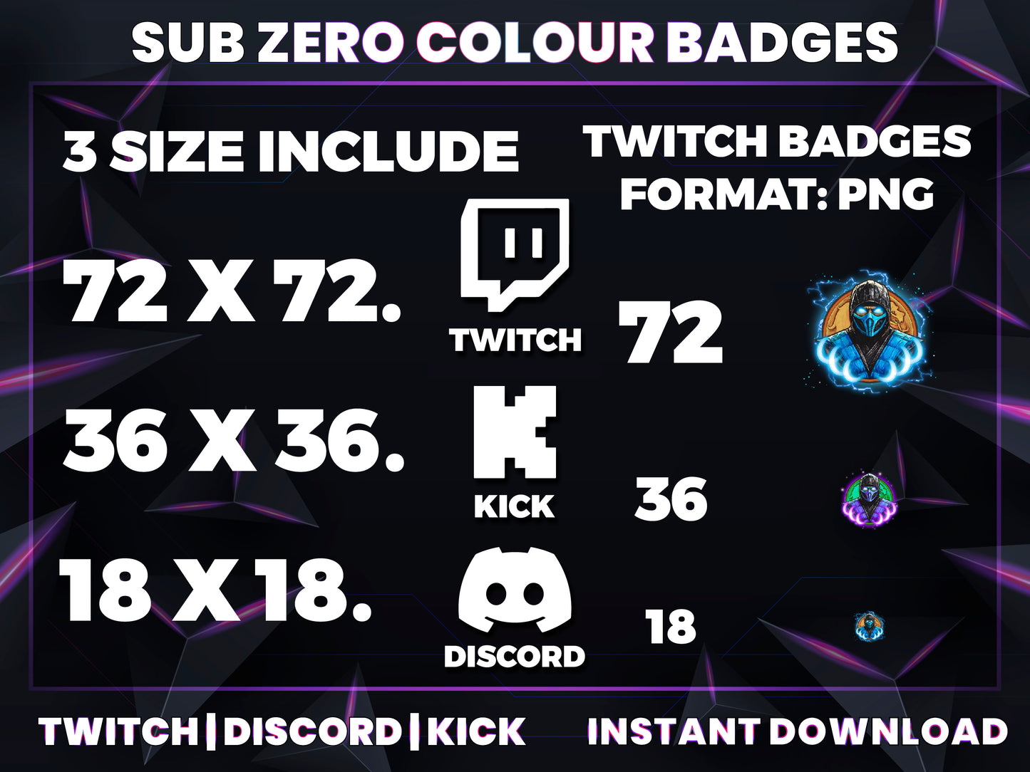 Sub-Zero Color Twitch Badges | Base to 1 Year Frost Ninja Sub Badge Pack (Mortal Kombat Inspired)