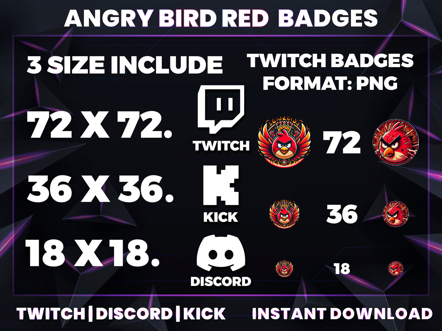 Angry Bird Red Sub Badges | Base to 1 Year Twitch Loyalty Badge Pack (Gaming & Cartoon Inspired)