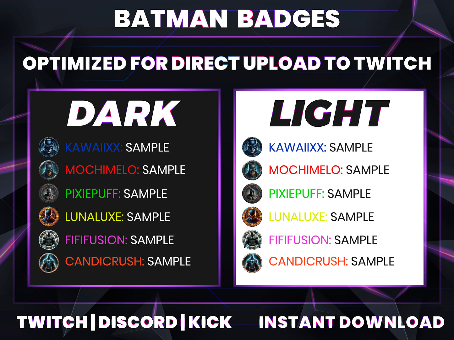 Batman Twitch Badges – Twitch, Discord, Kick (Base to 1 Year)