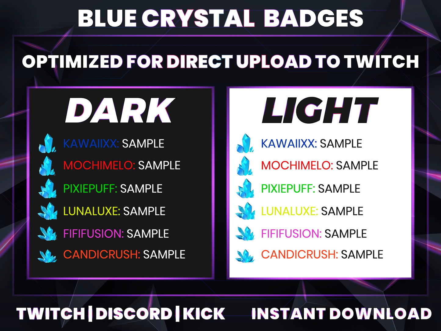 Blue Crystal Sub Badges | Base to 1 Year Fantasy & Element-Themed Loyalty Badge Set for Streamers