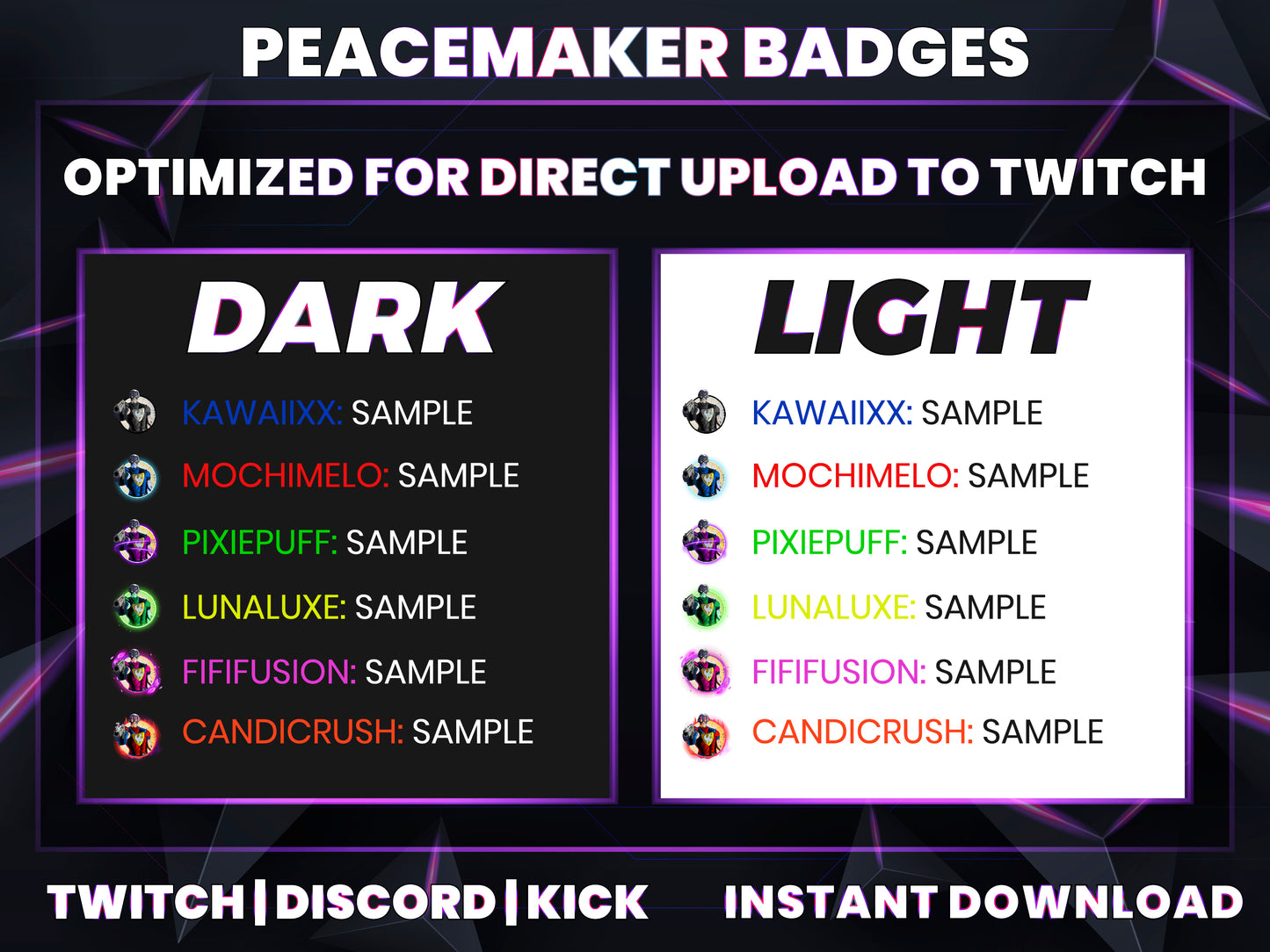 Peacemaker Twitch Sub Badges | Base to 1 Year DC Superhero-Inspired Loyalty Badge Pack
