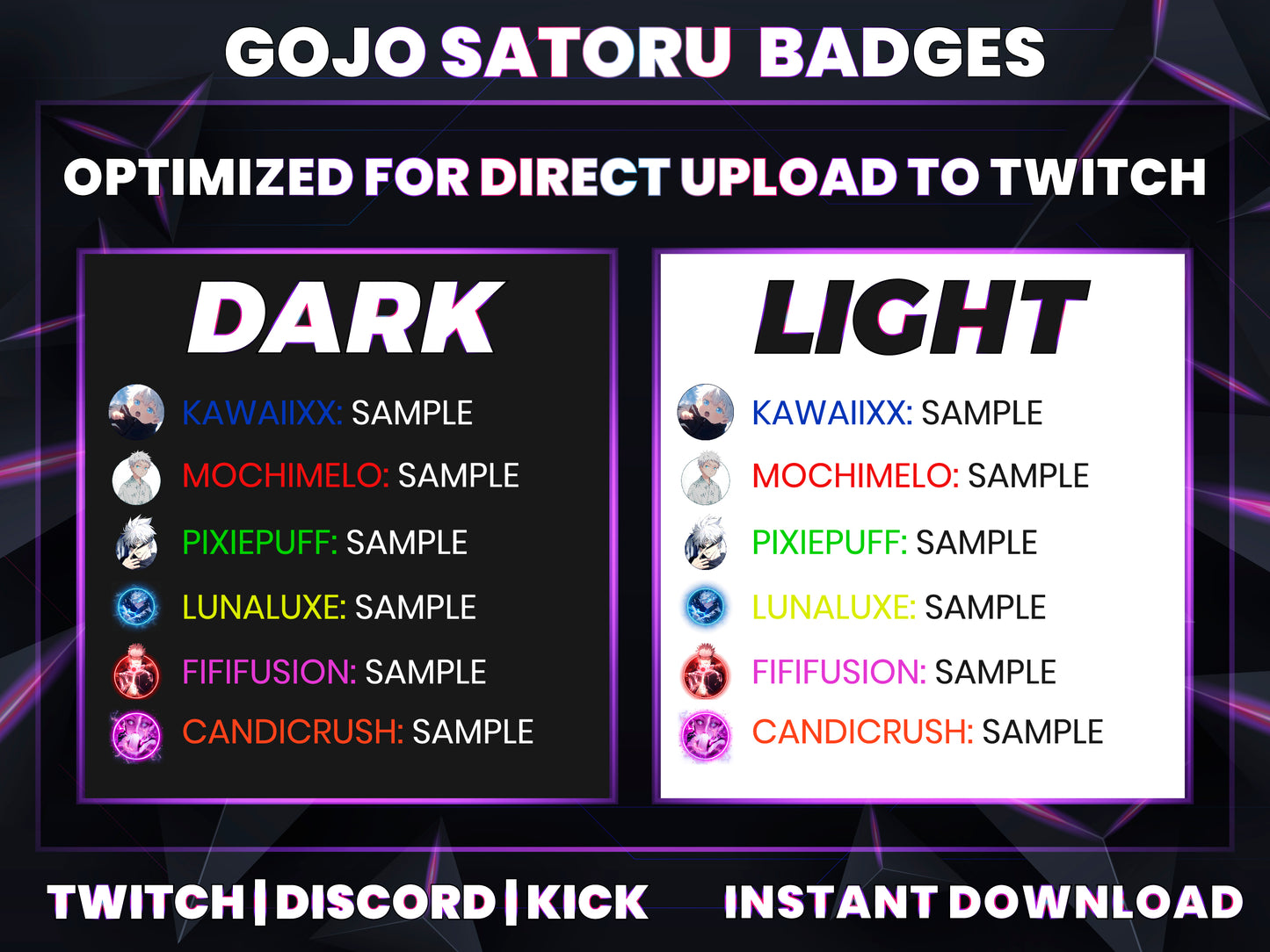 Gojo Satoru Anime Subscriber Badges – Twitch/Discord Icons (Base to 1 Year)