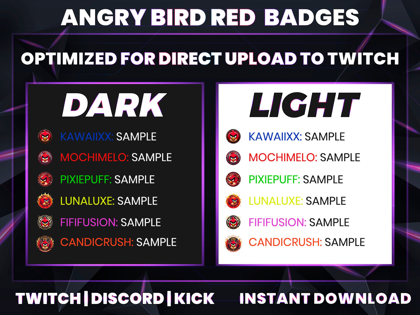 Angry Bird Red Sub Badges | Base to 1 Year Twitch Loyalty Badge Pack (Gaming & Cartoon Inspired)