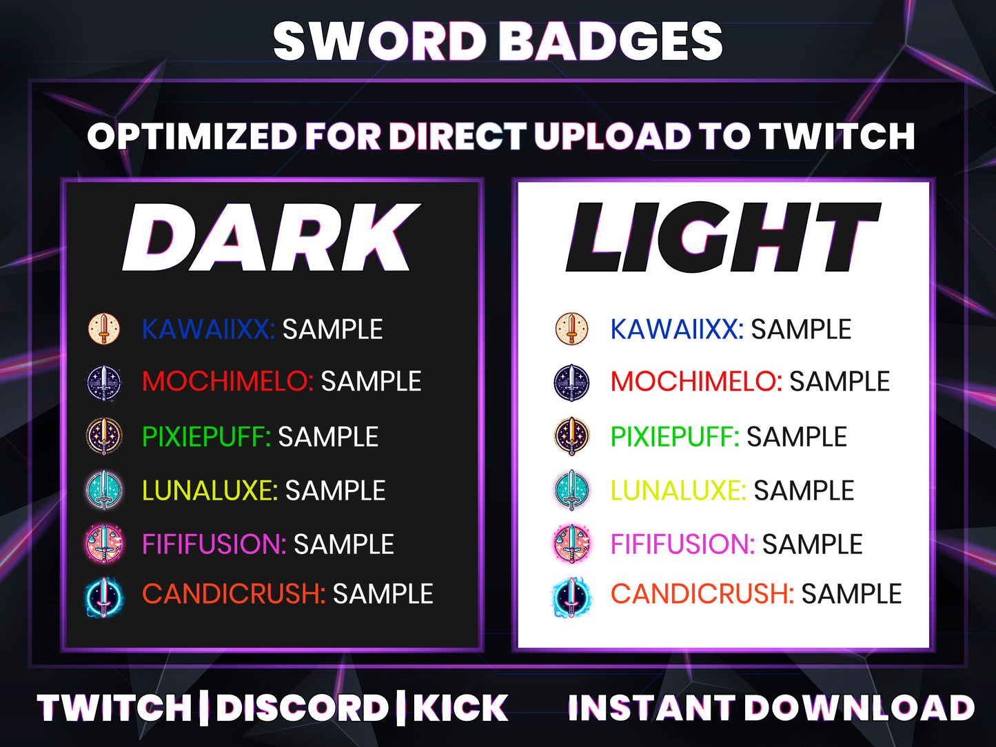 Sword Evolution Twitch Sub Badges | Base to 1 Year Weapon-Themed Loyalty Badge Pack for Streamers