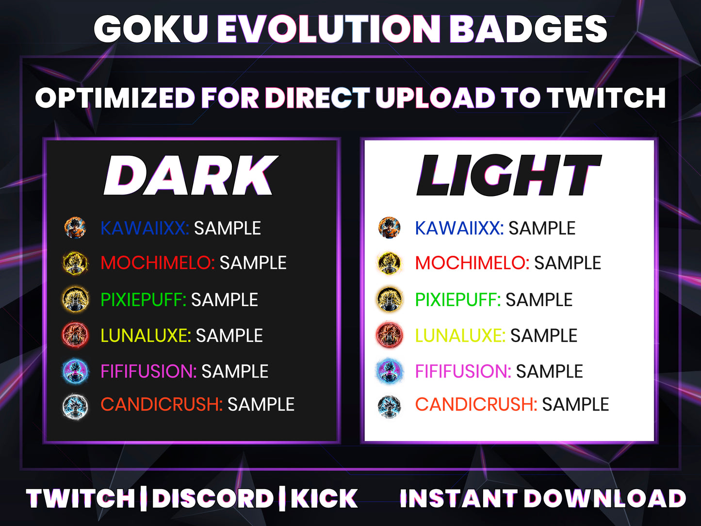 Goku Legacy Evolution Badges – Anime Twitch/Discord Sub Icons (Base to 1 Year)