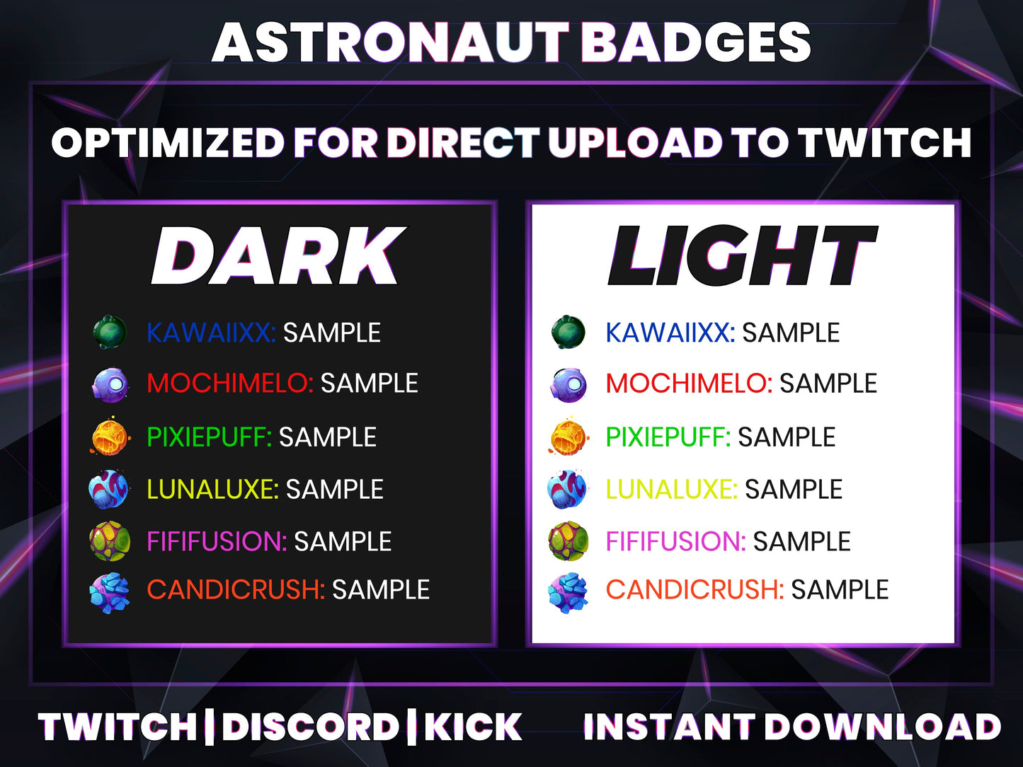 Astronaut Sub Badges | Base to 1 Year Space-Themed Loyalty Badge Set for Streamers