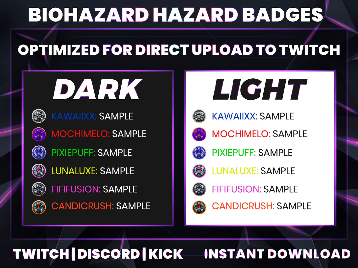 Biohazard Twitch Sub Badges | Base to 1 Year Hazard-Themed Loyalty Badge Pack (Toxic/Apocalypse Style)