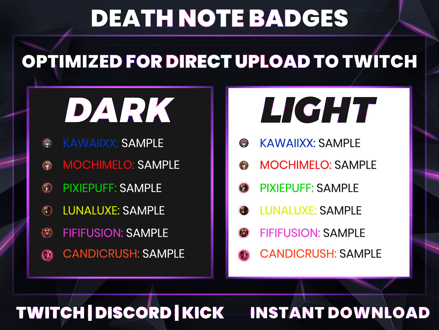 Death Note Stream Badges – 6 Subscriber Badges (Base to 1 Year)