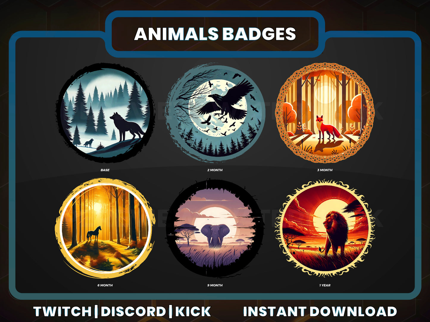 Animals 6 Badges | Cute Twitch, Discord & YouTube Streaming Sub Badges