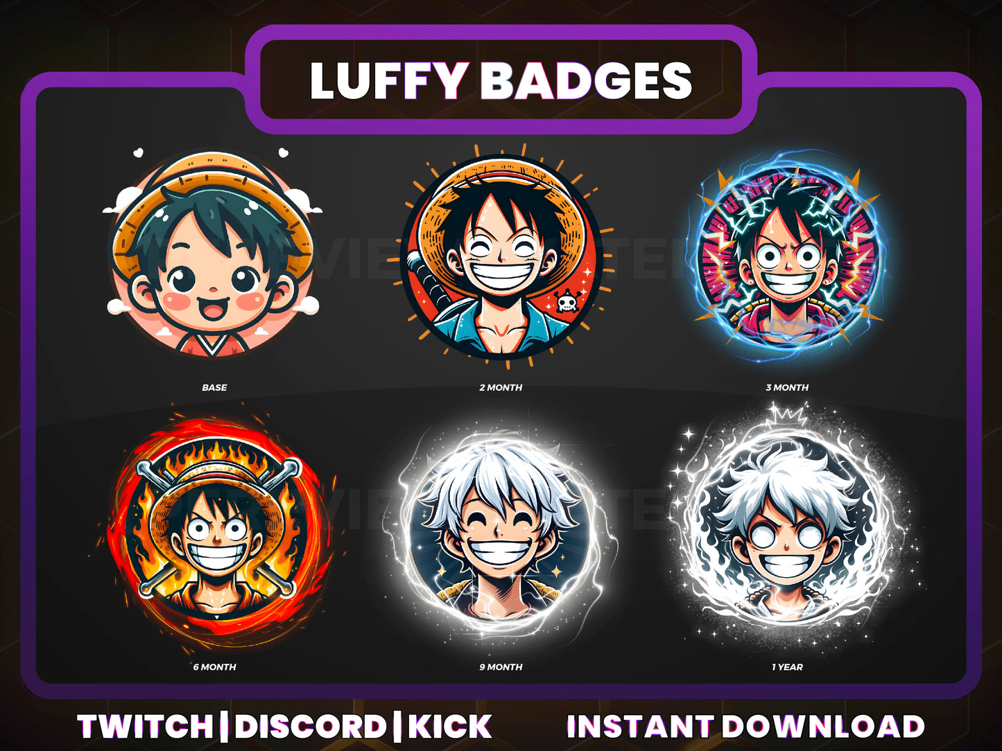 Luffy Sub Badges | One Piece Inspired Twitch Badges for Streamers (Base to 1 Year Evolution)