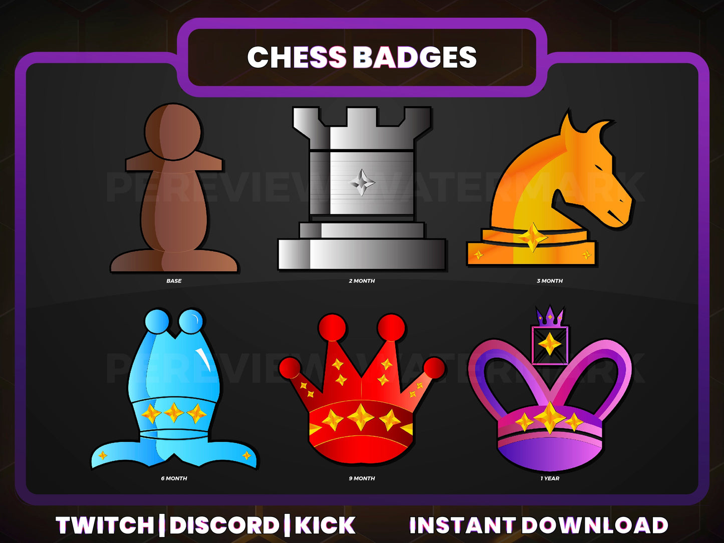 Chess Badge Pack – Strategy-Themed Twitch/Discord Sub Icons (Base to 1 Year)