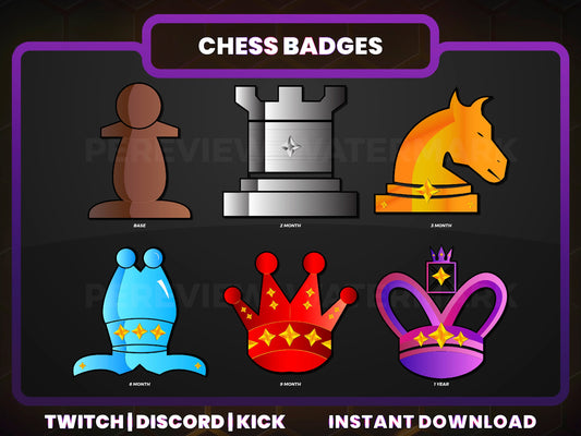 Chess Badge Pack – Strategy-Themed Twitch/Discord Sub Icons (Base to 1 Year)