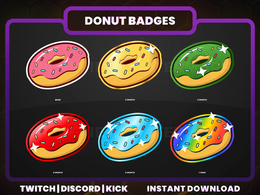Donut Badge Pack – Sweet Twitch/Discord Sub Icons (Base to 1 Year)