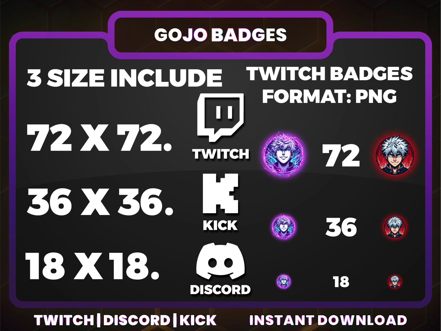 Gojo Satoru Loyalty Badges – Base to 1 Year Anime Twitch & Discord Icons