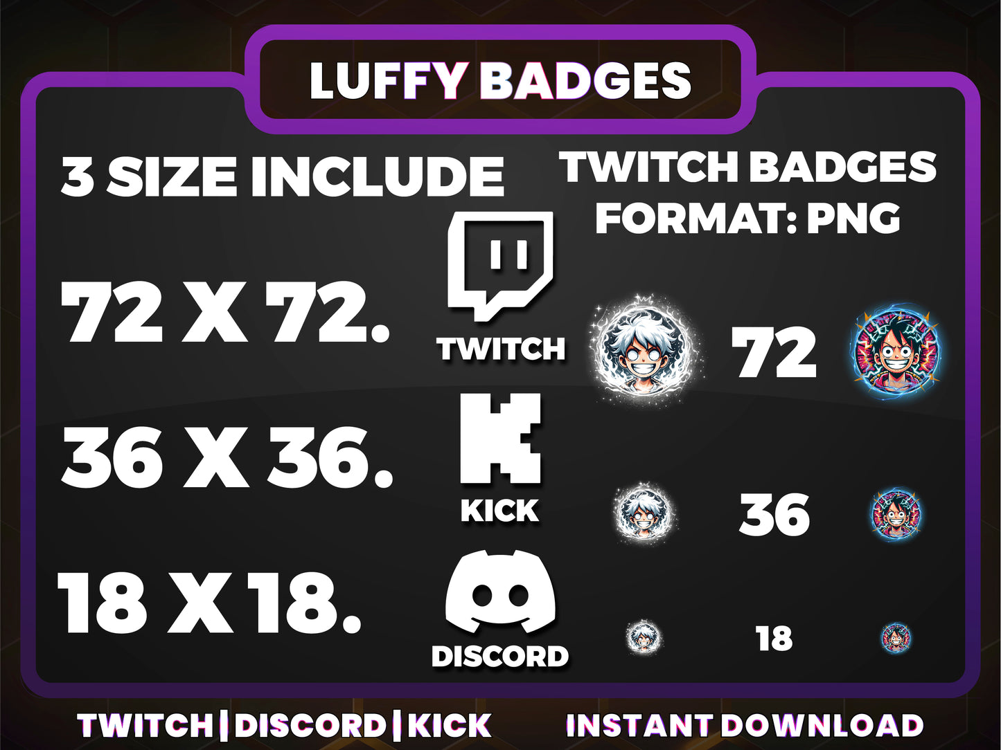 Luffy Sub Badges | One Piece Inspired Twitch Badges for Streamers (Base to 1 Year Evolution)