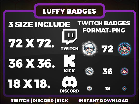 Luffy Sub Badges | One Piece Inspired Twitch Badges for Streamers (Base to 1 Year Evolution)