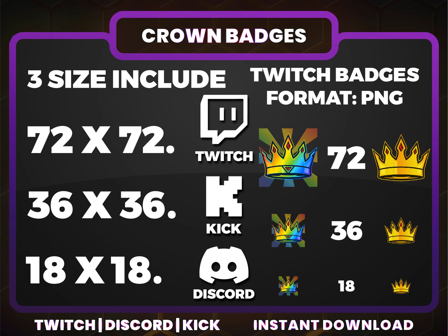 Crown Color Badge Pack – Vibrant Royal Twitch/Discord Sub Icons (Base to 1 Year)