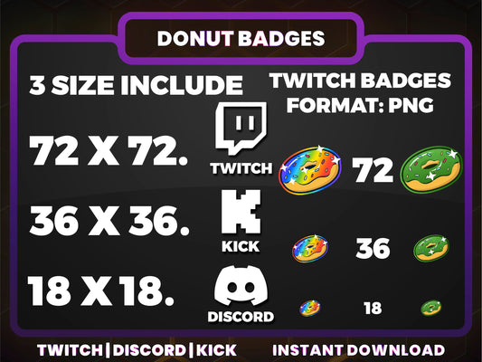 Donut Badge Pack – Sweet Twitch/Discord Sub Icons (Base to 1 Year)