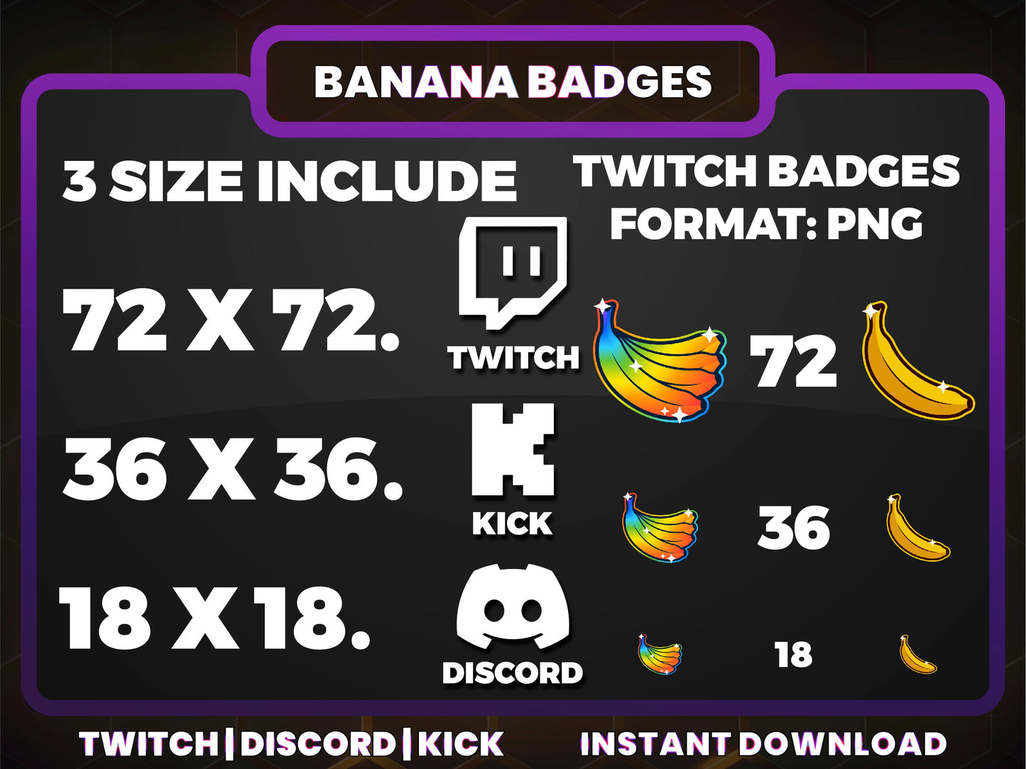 Banana Twitch Sub Badges | Base to 1 Year Funny & Food-Themed Streamer Badge Set