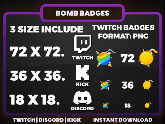 Bomb Color Badge Pack – Explosive Twitch/Discord Sub Icons (Base to 1 Year)