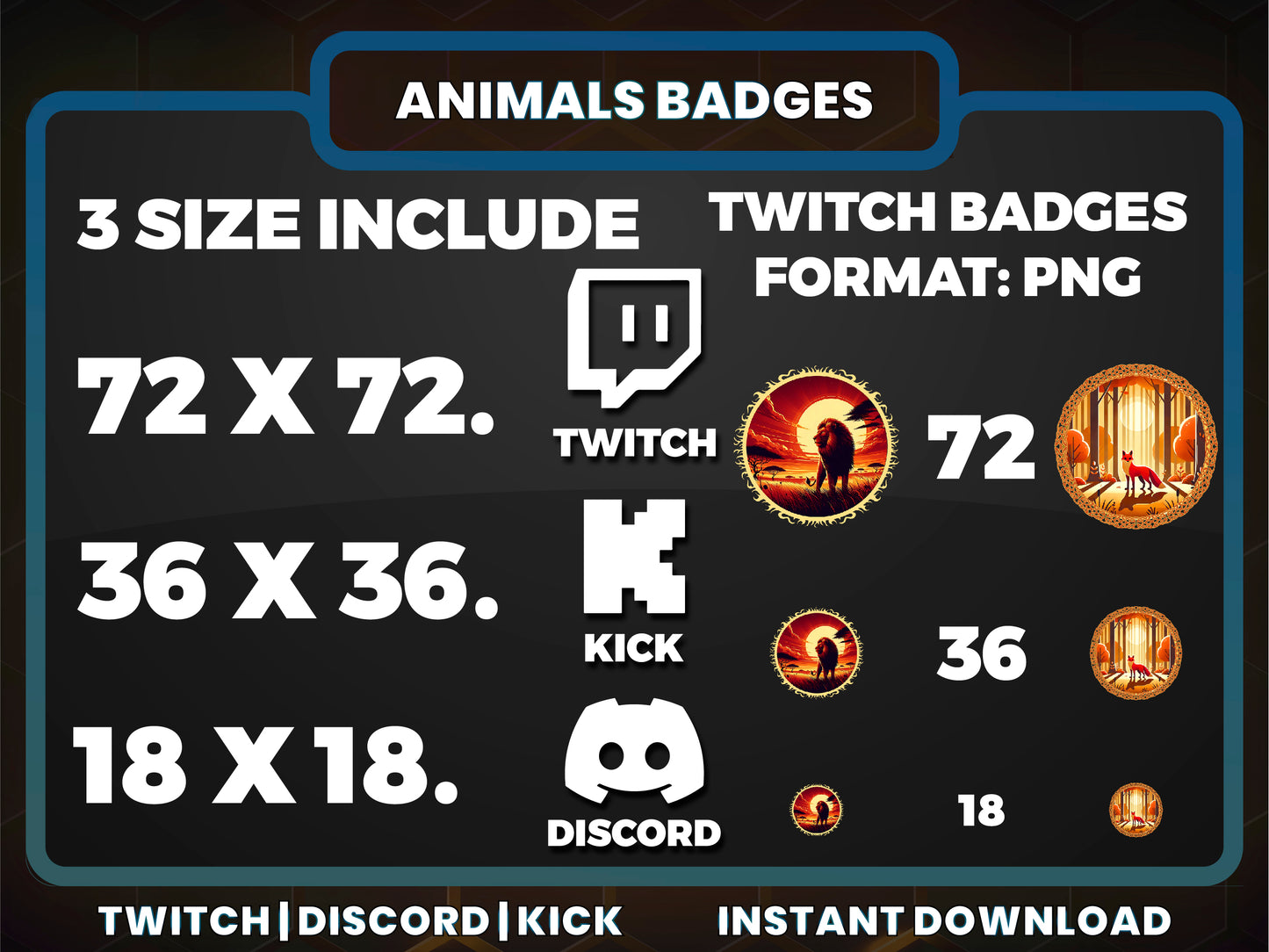 Animals 6 Badges | Cute Twitch, Discord & YouTube Streaming Sub Badges