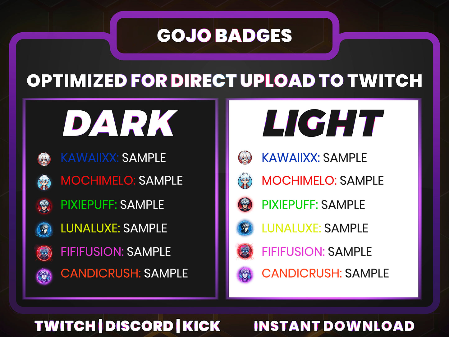 Gojo Satoru Loyalty Badges – Base to 1 Year Anime Twitch & Discord Icons