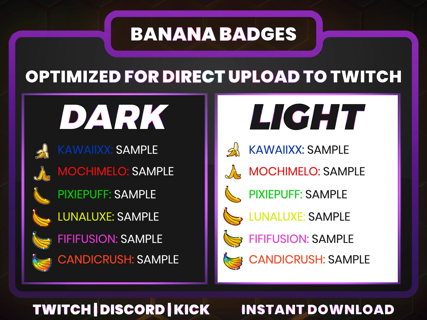 Banana Twitch Sub Badges | Base to 1 Year Funny & Food-Themed Streamer Badge Set