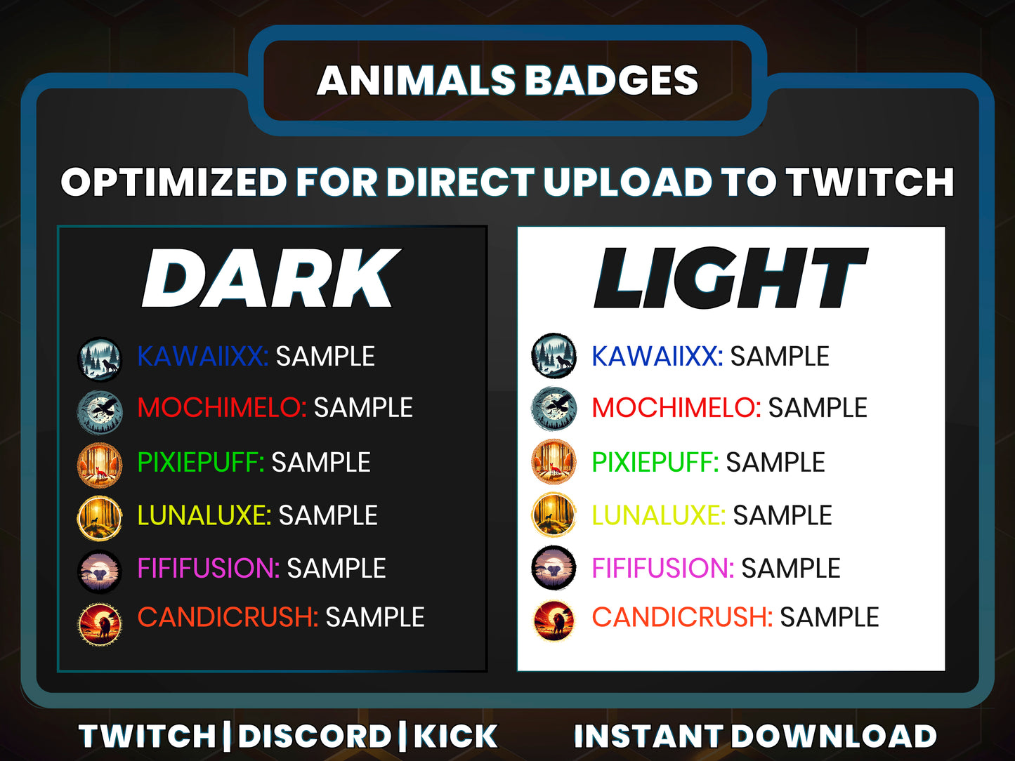 Animals 6 Badges | Cute Twitch, Discord & YouTube Streaming Sub Badges