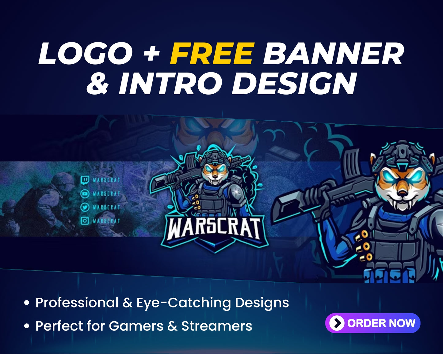Custom Gamer Logo + Streamer Banner & Animated Intro Pack