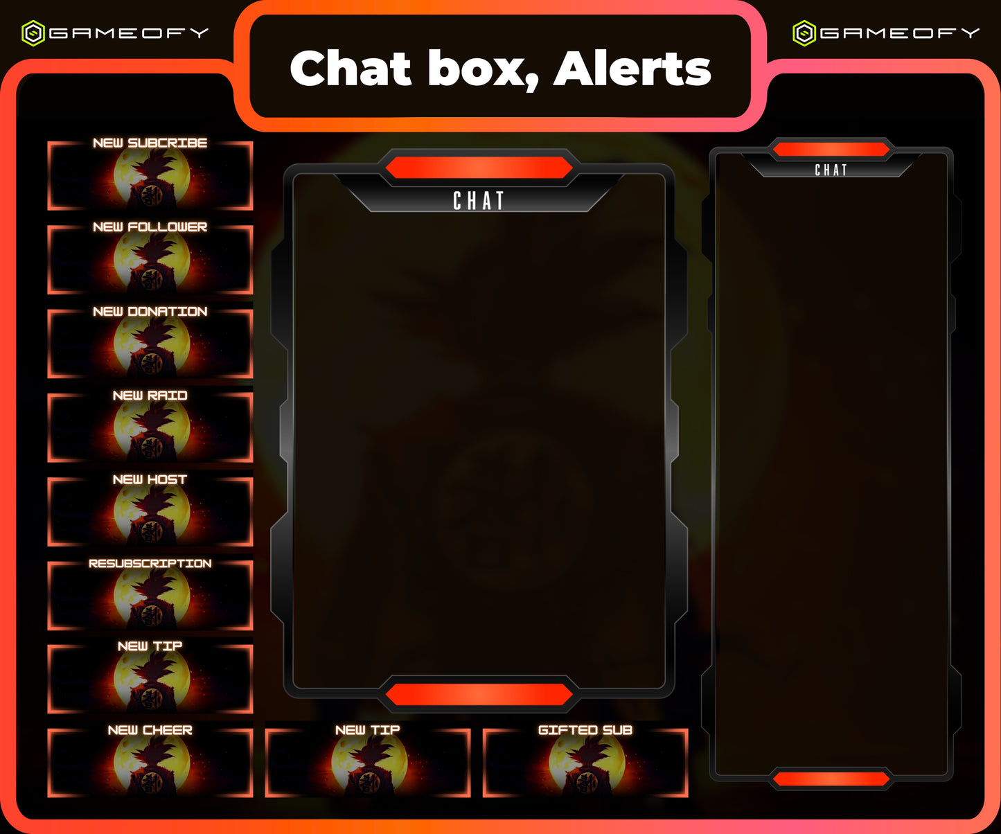 Anime Energy Stream Pack | Animated + Static Twitch Screens | Overlay, Chat Box, Alerts & Panels | Streaming Graphics