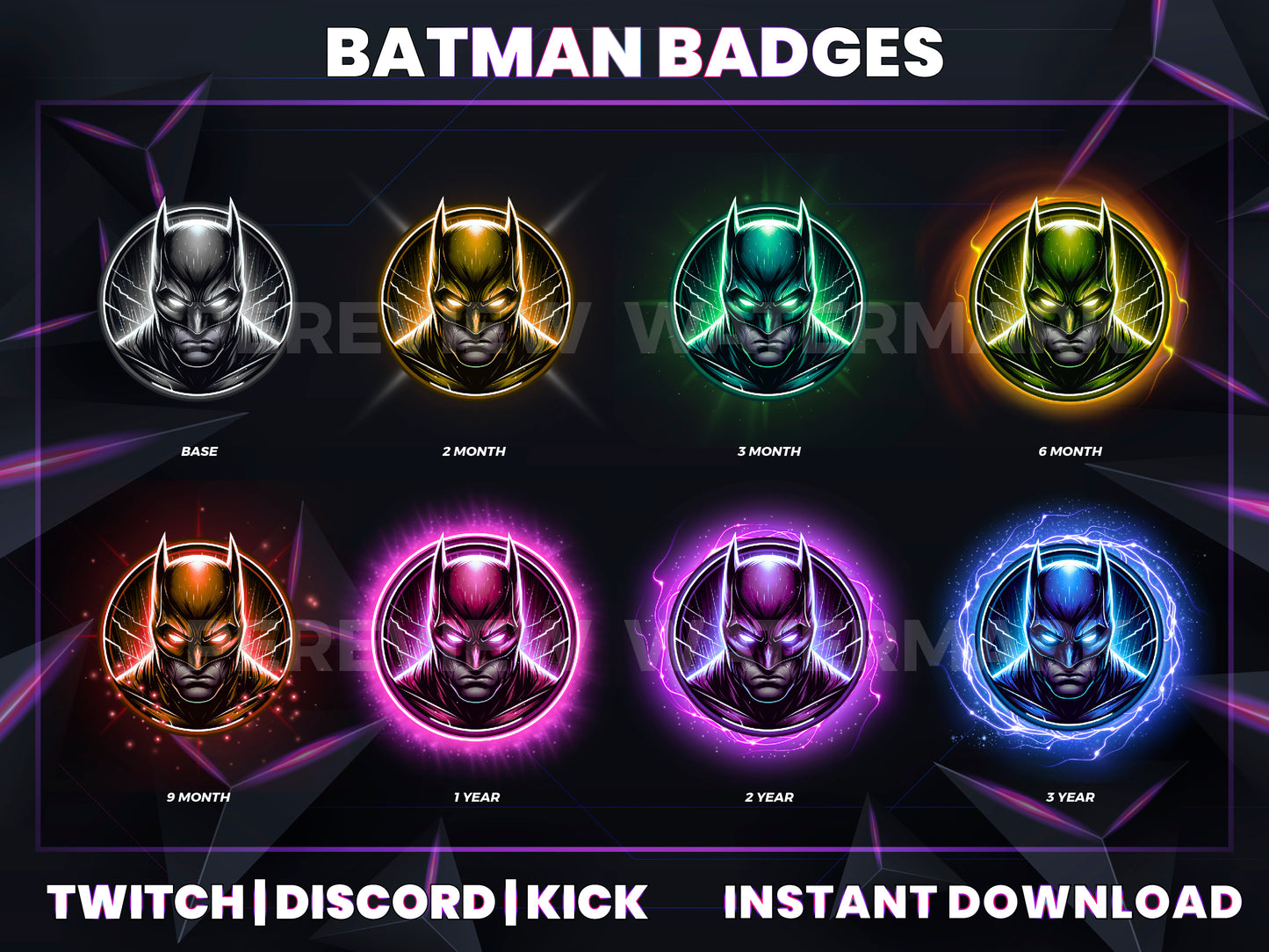 Batman Colorful Stream Badges – 8 Badge Set (Base to 3 Years)