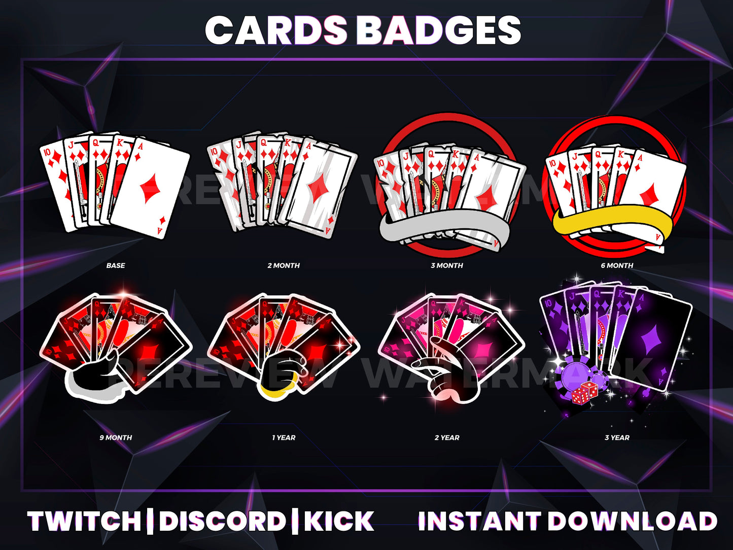 Card Suit Badge Pack – Playing Card Twitch/Discord Sub Icons (Base to 3 Years)