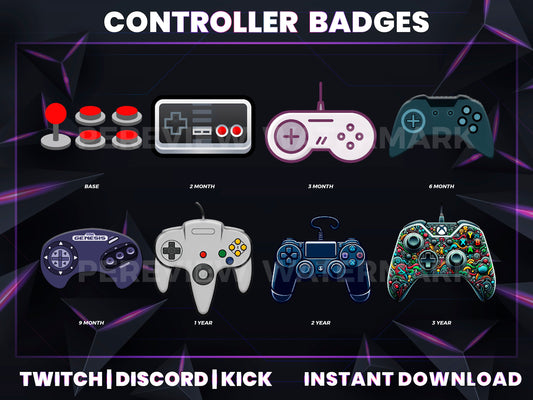 Controller Badge Pack – Gamer Twitch/Discord Sub Icons (Base to 3 Years)