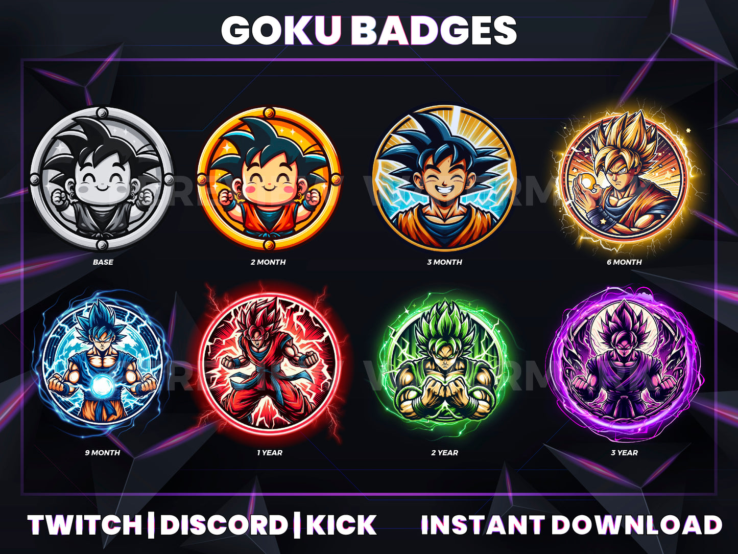 8 Goku Timeline Badge Collection – Dragon Ball Twitch/Discord Sub Icons (Base to 1 Year)
